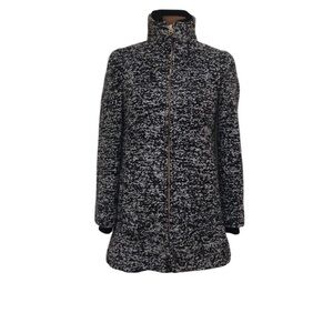 J Crew Lodge Peacoat Pea Coat Size 0 Black White Speckled Boucle Wool